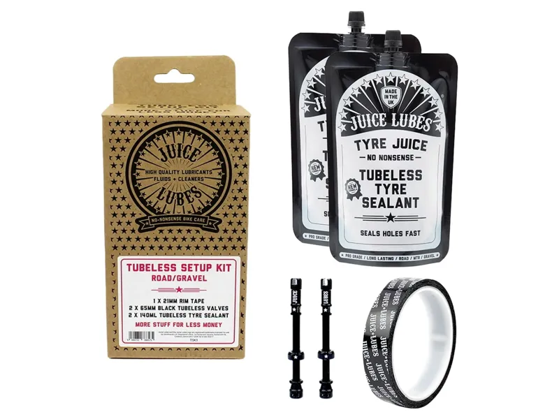 Juice Lubes Tubeless Setup Kit Road/Gravel 21mm Tape 65mm Valves 280ml