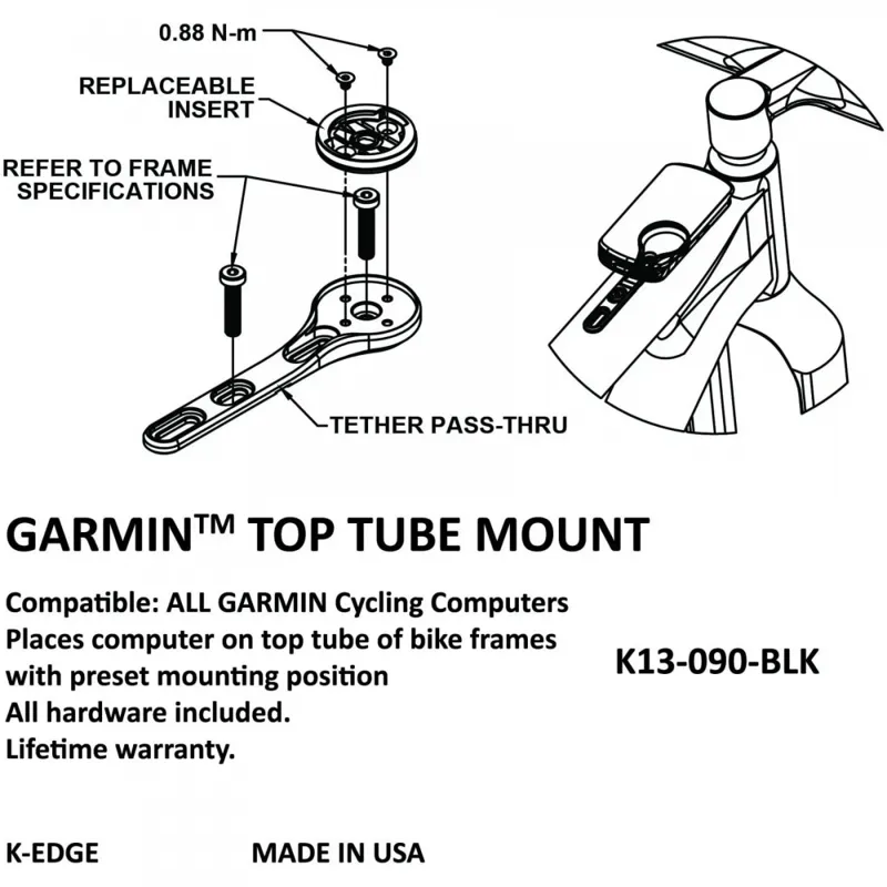 K-Edge Garmin Top Tube Mount in Black Anodised-3