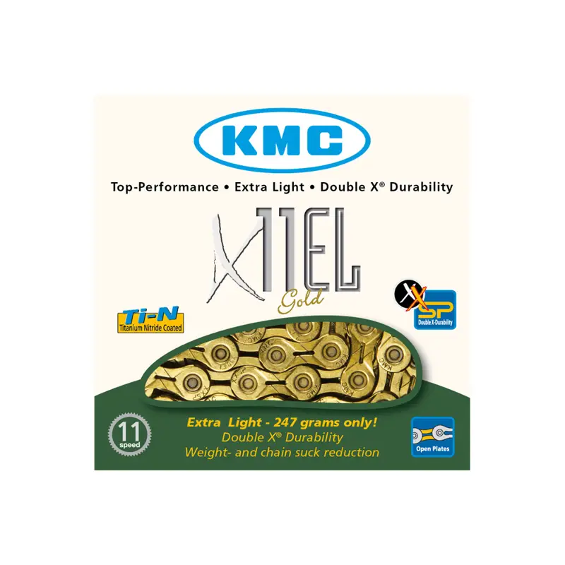 Balfes Bikes Kmc KMC X11EL 114 Link 11-Speed Chain in Gold | Free postage over £30, £10 off first order, price match & 0% finance.