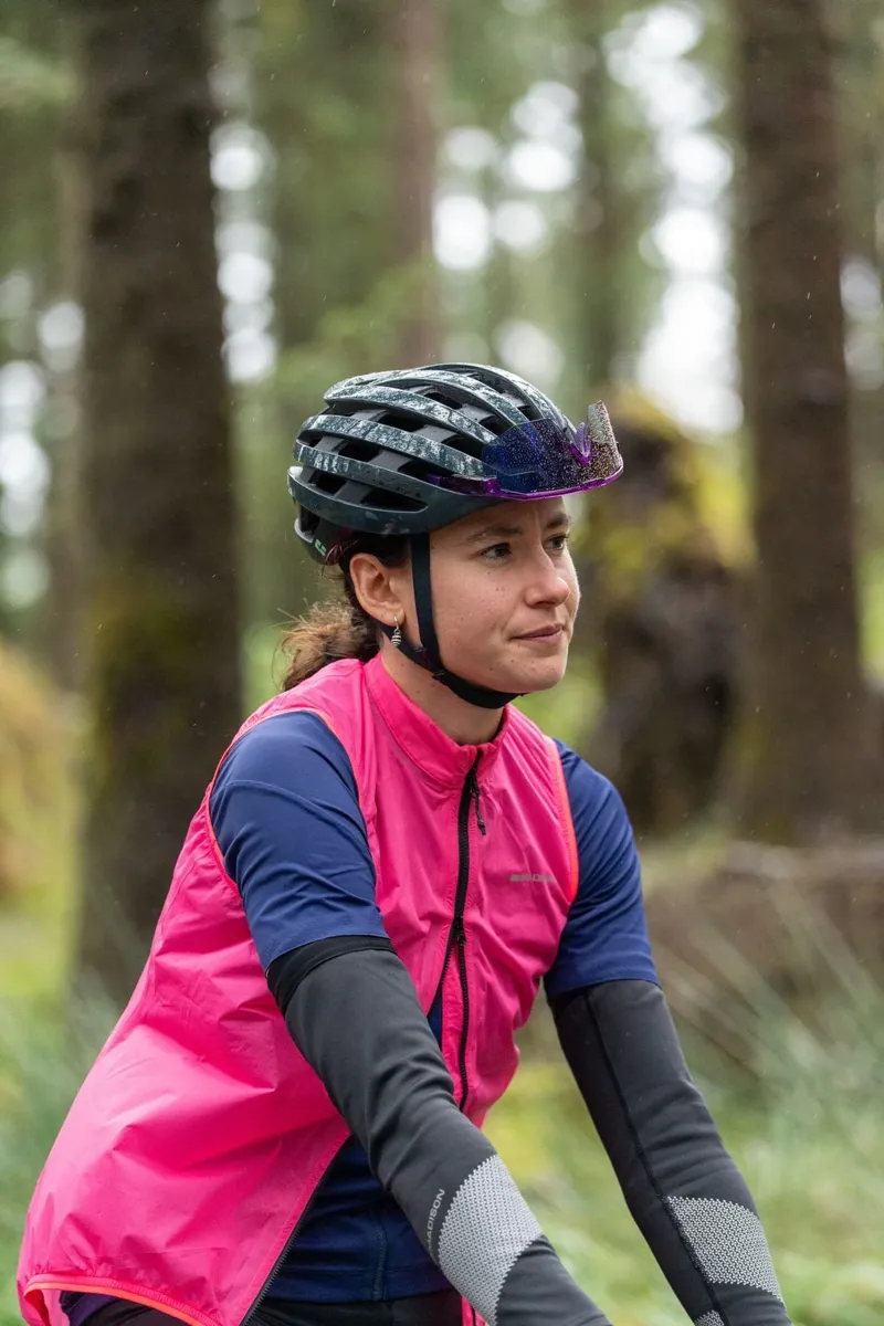 Madison Flux Women's 2L Packable Waterproof Gilet in Hi-Viz Pink-2