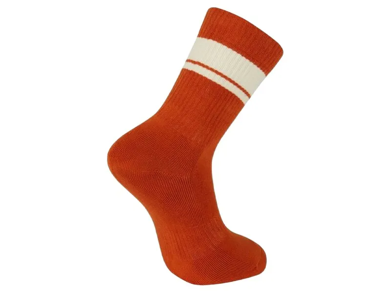 Madison Roam Isoler Crew Socks in Rust Orange Stripe-1
