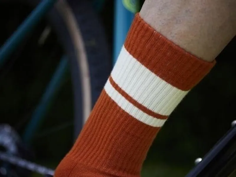 Madison Roam Isoler Crew Socks in Rust Orange Stripe-3