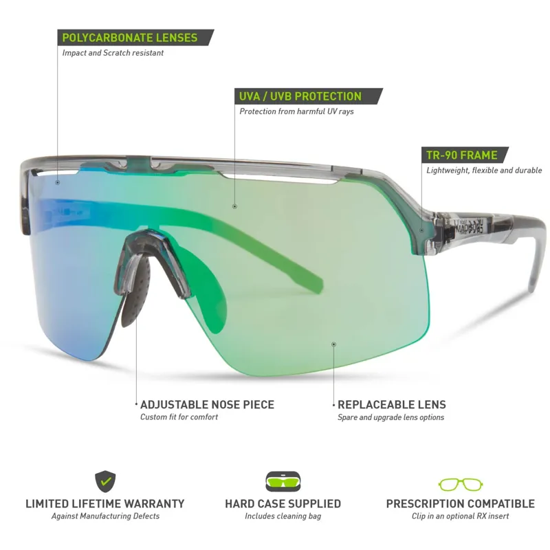 Madison Crypto Air Crystal Smoke Sunglasses with Green Mirror Lens-6