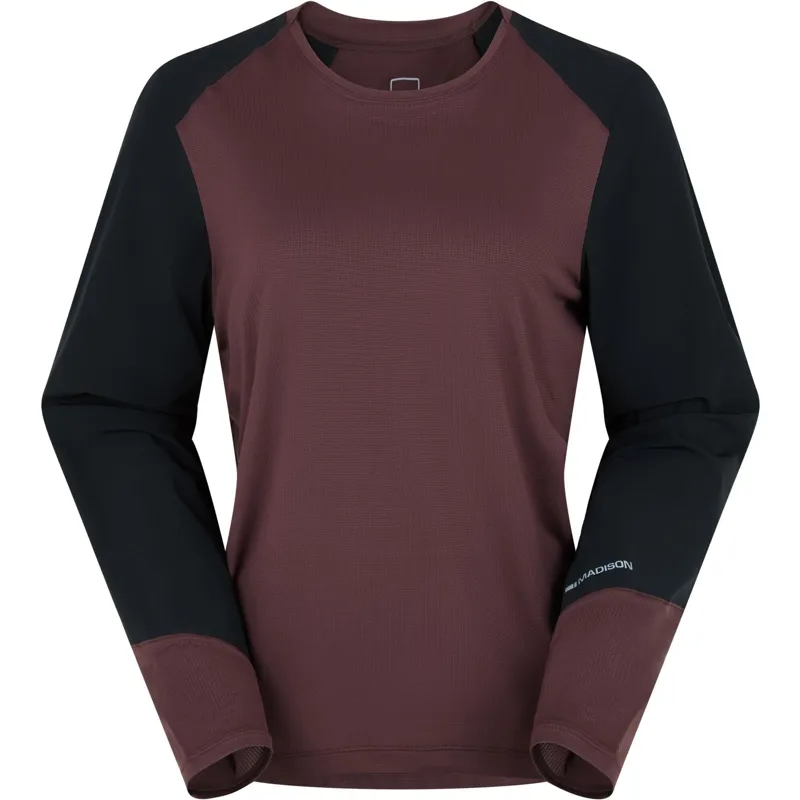 Madison Flux Women's Long Sleeve Trail Jersey in Fig Red Black