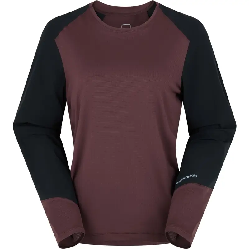 Balfes Bikes Madison Flux Women's Long Sleeve Trail Jersey in Fig Red Black | Free postage over £30, £10 off first order, price match & 0% finance.