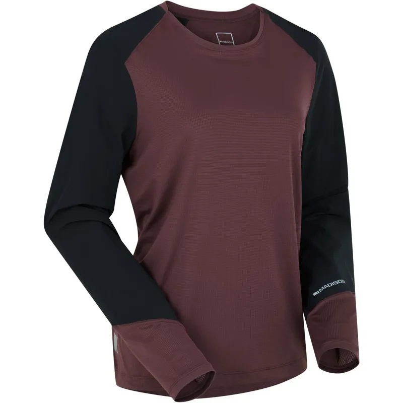 Madison Flux Women's Long Sleeve Trail Jersey in Fig Red Black-1