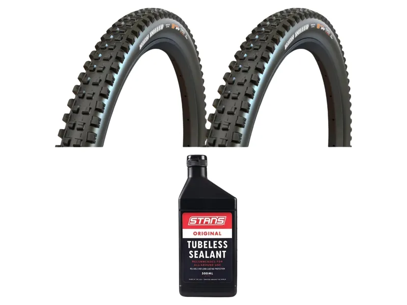 Pair of 27.5 Inch Maxxis High Roller 3 3C MaxxGrip DH Downhill Tyres with Stans Sealant Bundle