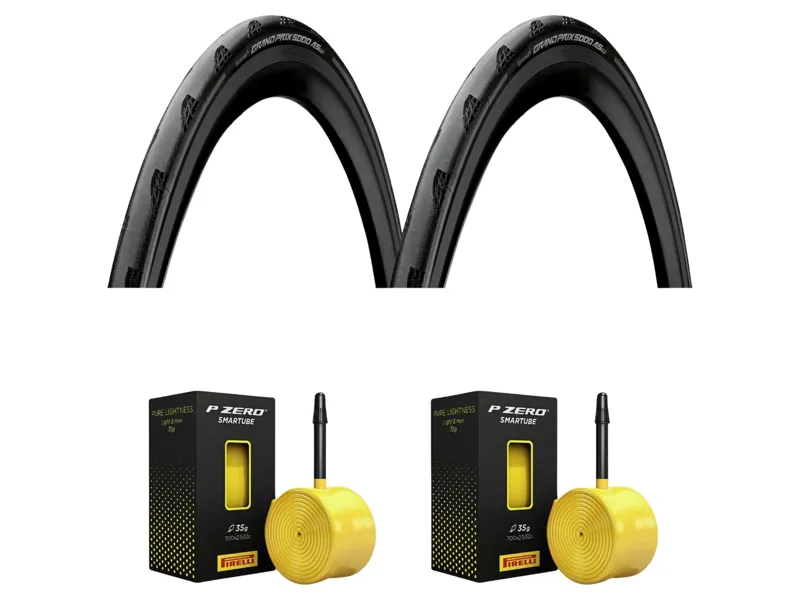 Pair of Continental Grand Prix 5000AS TR 700c Folding Road Tyres in Black/Reflex with Pirelli P Zero 700x