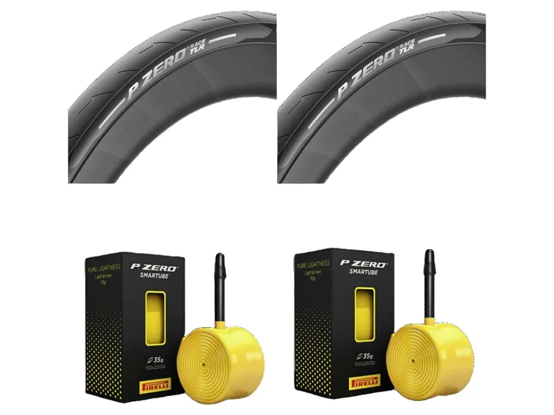 Pair of Pirelli P Zero Race TLR 700c Tyres in Black with Pirelli P Zero 60mm inner tubes