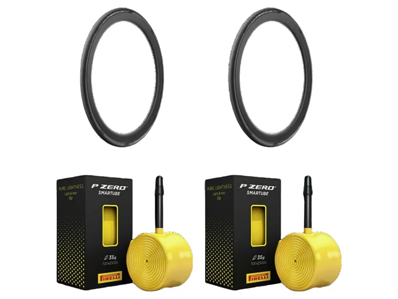 Pair of Pirelli P ZERO Race TLR RS 700c SmartEVO SpeedCORE Tyres in Black with a Pair of Pirelli P Zero 7