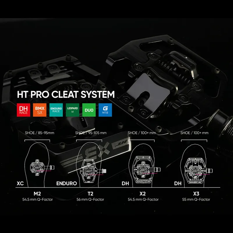 HT T-2 Trail Clipless Alloy Body Sealed Bearing Cr-Mo Axles Inc. X1 Cleats Pedals in Steal-1