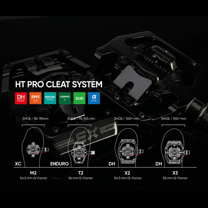 HT T-2 Trail Clipless Alloy Body Sealed Bearing Cr-Mo Axles Inc. X1 Cleats Pedals in Black-1