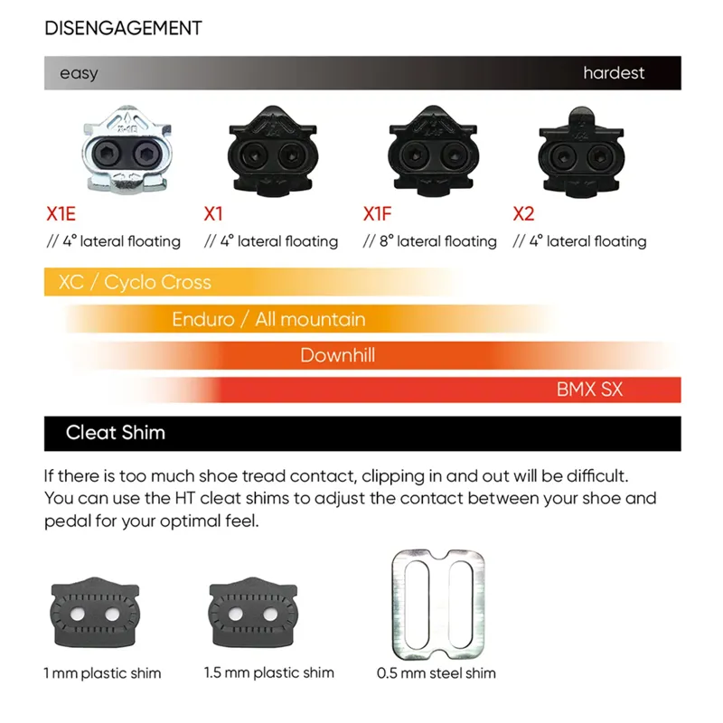 HT T-2 Trail Clipless Alloy Body Sealed Bearing Cr-Mo Axles Inc. X1 Cleats Pedals in Steal-2
