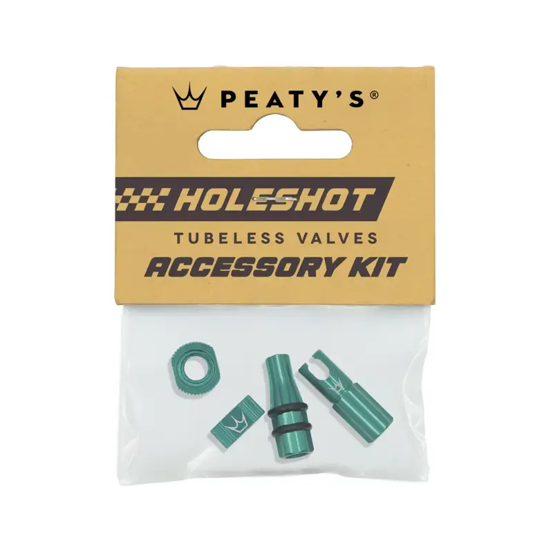 Balfes Bikes Peaty's Holeshot Tubeless Valves Accessory Kit in Jade | Free postage over £30, £10 off first order, price match & 0% finance.