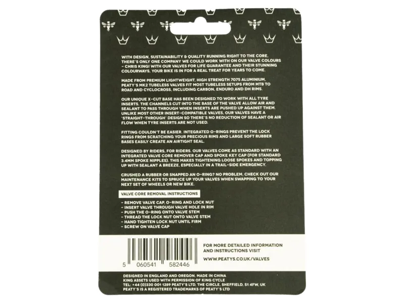 Peaty's x Chris King Tubeless MK2 Valves 42-80mm in Black -2