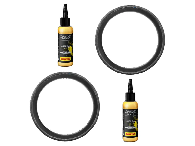 Pirelli P Zero Race TLR 4S 700c Tyre Pair in Black with 2 x Pirelli P Zero Sealant 60ml in Yellow Bundle