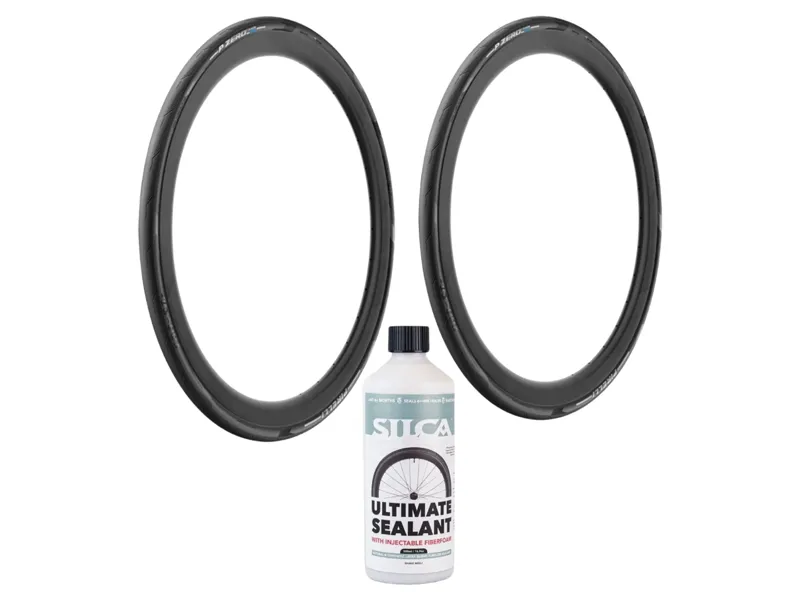 Pirelli P Zero Race TLR 4S 700x26-32c Tyre Pair in Black with Silca v2 Sealant 500ml Bundle