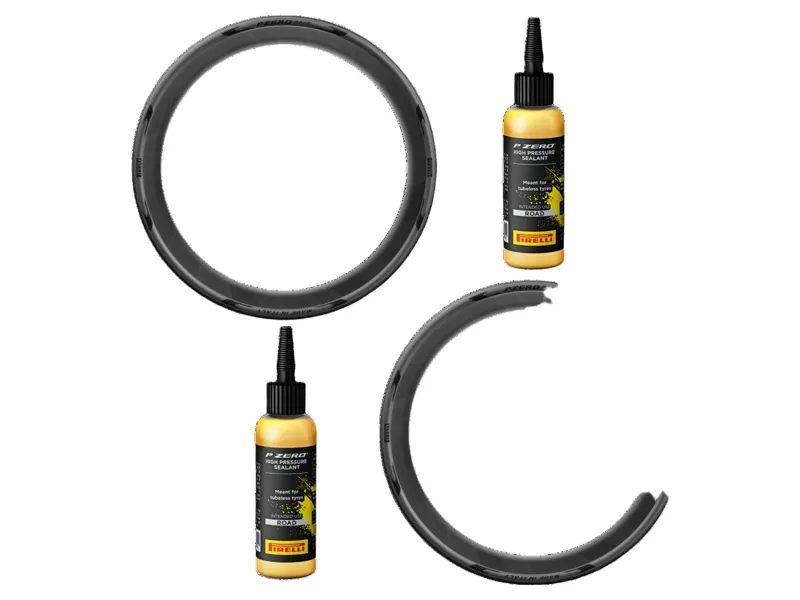Pirelli P Zero Race TLR Nero 700c Tyre Pair in Black with 2 x Pirelli P Zero Sealant 60ml in Yellow Bundl