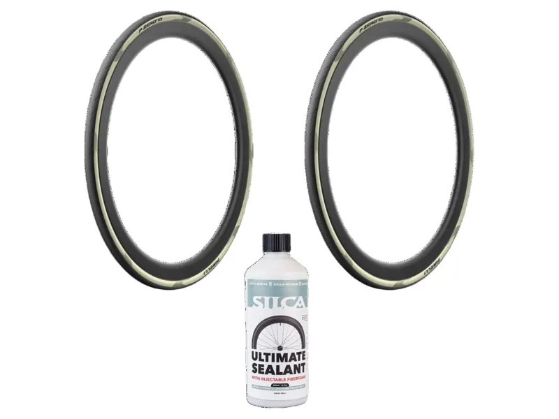 Pirelli P ZERO Race TLR Retro 700c Tyre Pair in Black/Cream with Silca v2 Sealant 500ml Bundle