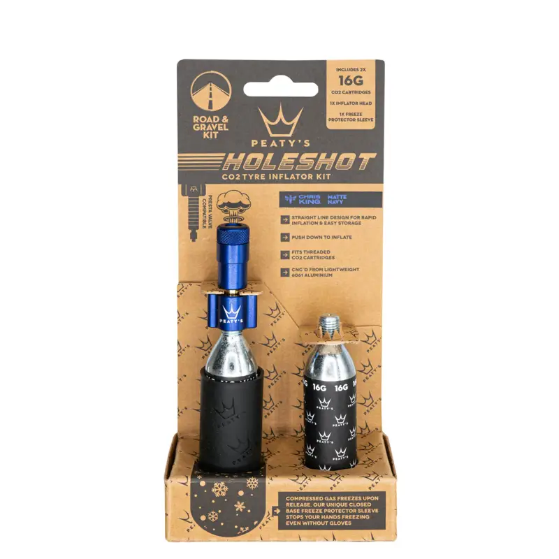 Balfes Bikes Peaty's Holeshot CO2 Tyre Inflator - Road and Gravel - 16g in Navy | Free postage over £30, £10 off first order, price match & 0% finance.