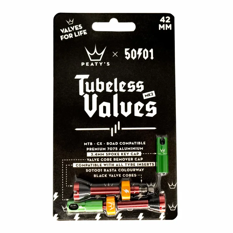 Peaty's x 50to01 Tubeless MK2 Rasta Valves 42mm-1