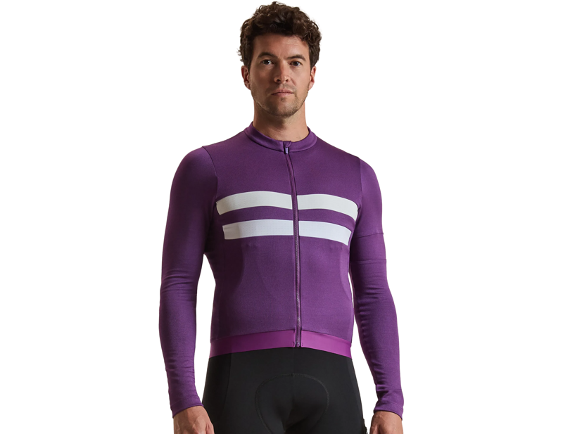 Rapha Men's Brevet Long Sleeve Merino Jersey III in Blackberry/White-2