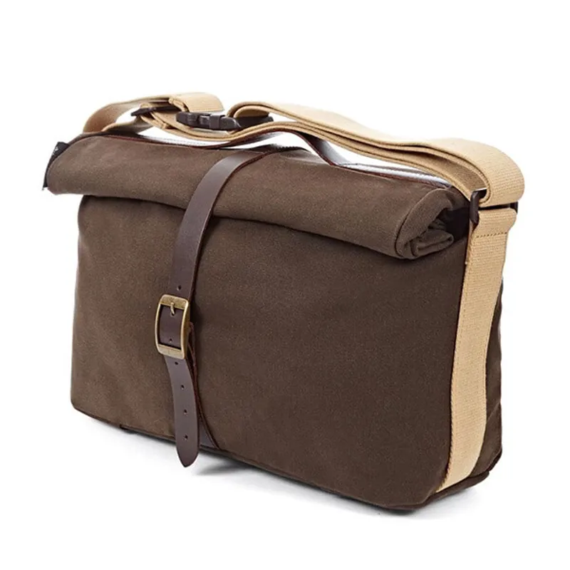 Brompton Roll Top Bag with Frame in Khaki Waxed Canvas-1