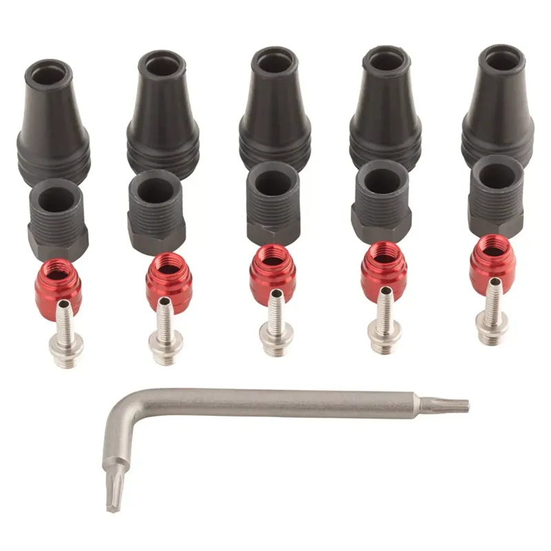 Balfes Bikes Sram SRAM Spare - Disc Brake Hose Fitting Kit - Short Nut - Includes 5 Threaded Hose Barbs5 Compression Nuts 5 Red Comp Olives 1 T8 Torx - Red/Force Axs 2- | Free postage over £30, £10 off first order, price match & 0% finance.