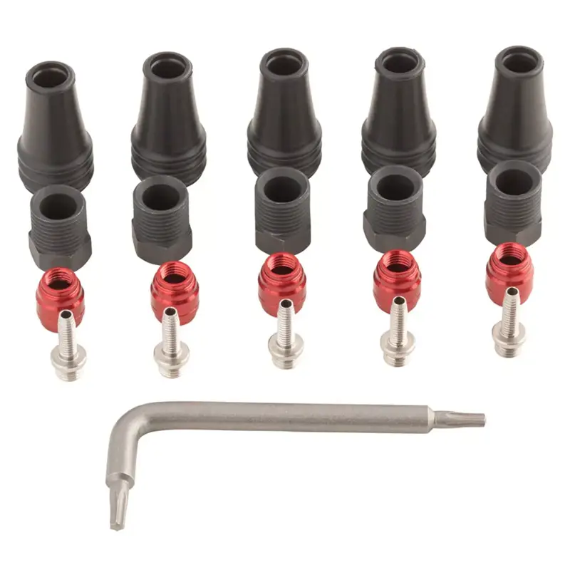 Balfes Bikes Sram SRAM Spare - Disc Brake Hose Fitting Kit - Short Nut - Includes 5 Threaded Hose Barbs5 Compression Nuts 5 Red Comp Olives 1 T8 Torx - Red/Force Axs 2- | Free postage over £30, £10 off first order, price match & 0% finance.