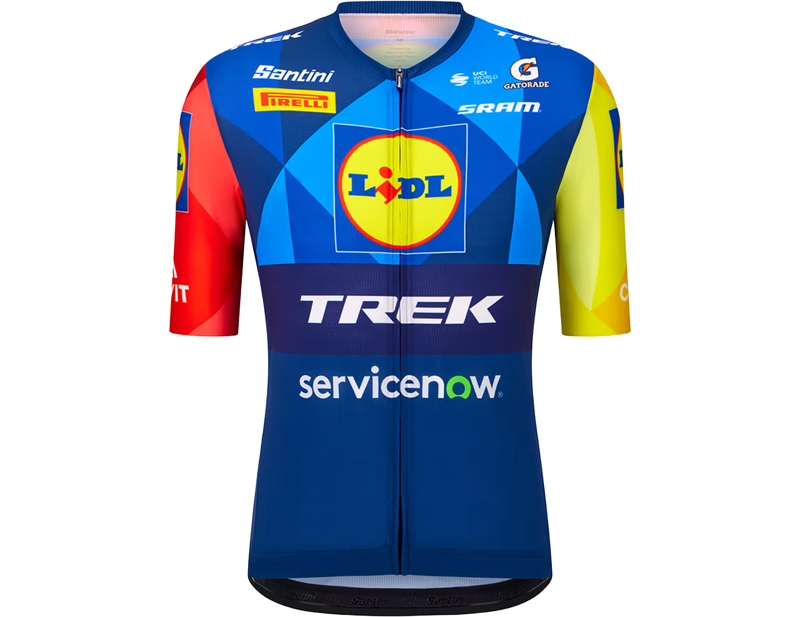 Balfes Bikes Santini Lidl-Trek Replica Short Sleeve Race Jersey in Dark Blue/Yellow | Free postage over £30, £10 off first order, price match & 0% finance.