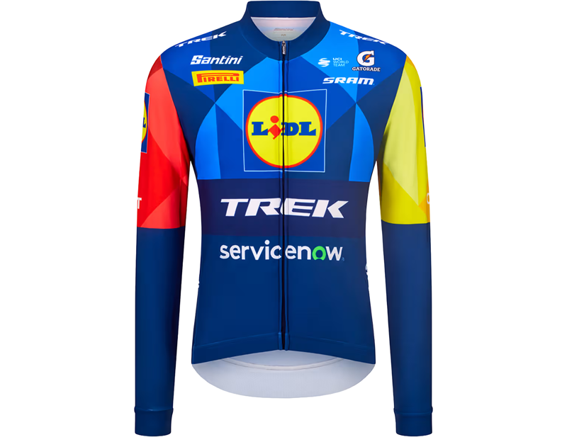 Balfes Bikes Trek Santini Lidl-Trek Team Replica Long Sleeve Thermal Race Jersey in Dark Blue/Yellow | Free postage over £30, £10 off first order, price match & 0% finance.