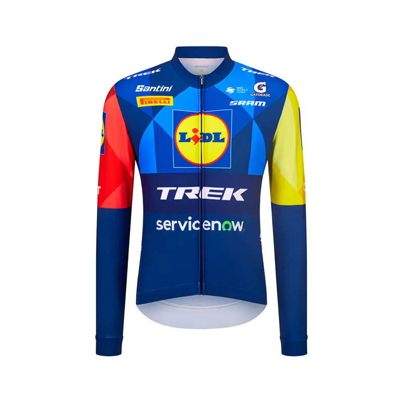 Balfes Bikes Trek Santini Lidl-Trek Team Replica Long Sleeve Thermal Race Jersey in Dark Blue/Yellow | Free postage over £30, £10 off first order, price match & 0% finance.