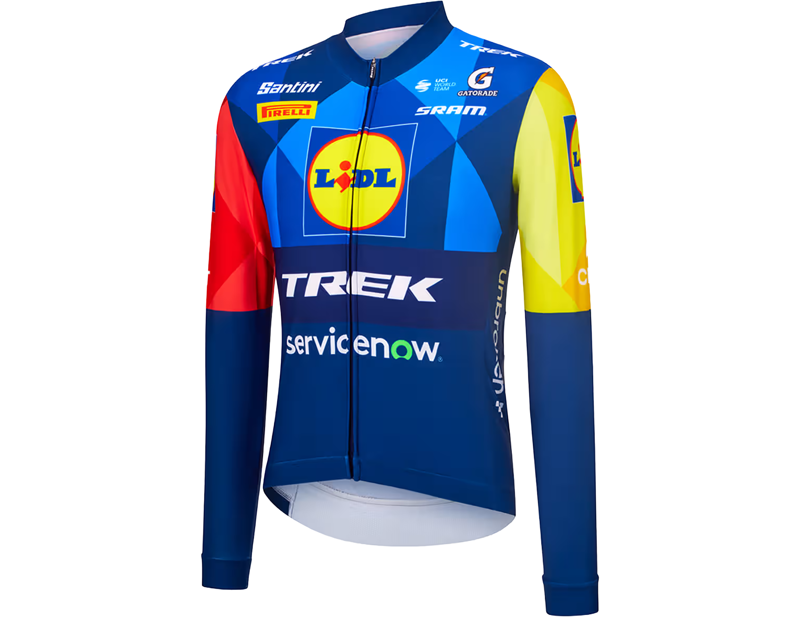 Trek Santini Lidl-Trek Team Replica Long Sleeve Thermal Race Jersey in Dark Blue/Yellow-1