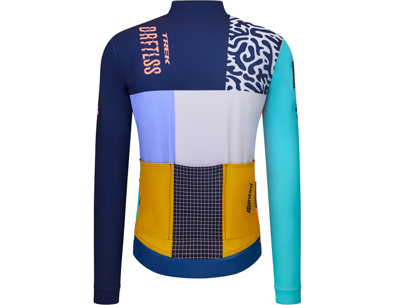 Trek Santini Driftless Team Replica Thermal Long Sleeve Cycling Jersey in Dark Blue/Light Blue-1