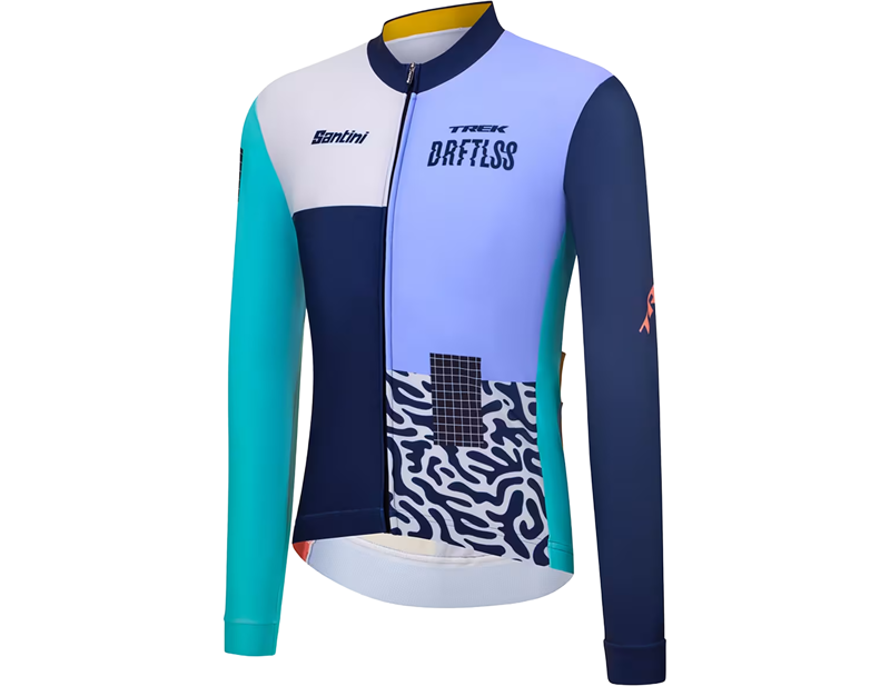 Trek Santini Driftless Team Replica Thermal Long Sleeve Cycling Jersey in Dark Blue/Light Blue-2