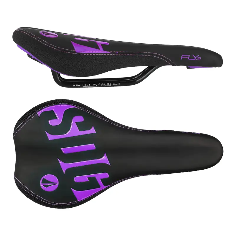 Balfes Bikes Sdg SDG Fly Junior Steel Rail Saddle in Black/Purple | Free postage over £30, £10 off first order, price match & 0% finance.