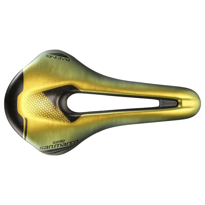 Balfes Bikes Selle San Marco Shortfit 2.0 Racing Saddle in Iridescent Gold | Free postage over £30, £10 off first order, price match & 0% finance.