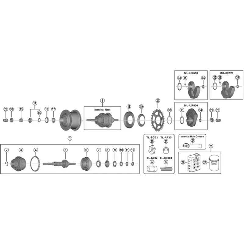 Shimano Alfine SG-S7000-8 Left Hand Cone with Dust Cap and Seal Ring-1