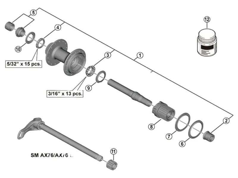Shimano WHMT501-CL Complete Hub Axle in Silver