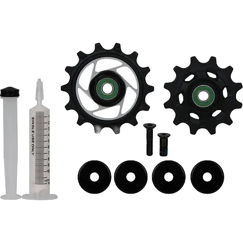 Balfes Bikes Sram SRAM Rear Derailleur Ceramic Pulley Kit Red AXS E1 Includes 12T Upper Pulley And 14T Lower Metal Spider Pulley 18.5mm And 12.8mm Titanium Pulley Screw | Free postage over £30, £10 off first order, price match & 0% finance.