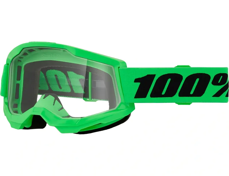 100% Strata 2 Clear Lens Goggles in Neon Green