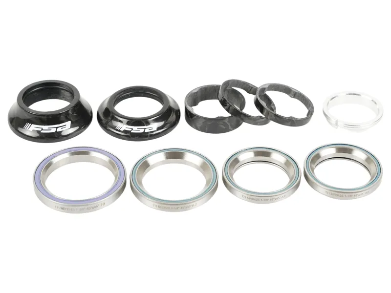 Specialized Headset Complete Roubaix SL4 Kit 1-1/8 Upper 45 x 45 Deg All Lower Bearing Sizes 1-1/8 1-1/4 1-3/8 - 45 x 45 Deg W/ 10 and 15mm Carbon Spacers