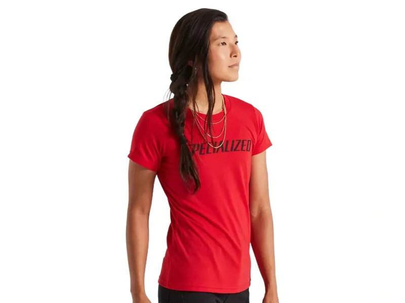 Specialized Women's Wordmark Short Sleeve T-Shirt in Flo Red-1