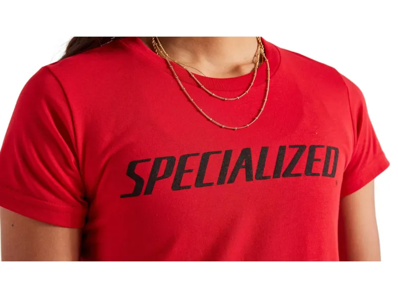Specialized Women's Wordmark Short Sleeve T-Shirt in Flo Red-3
