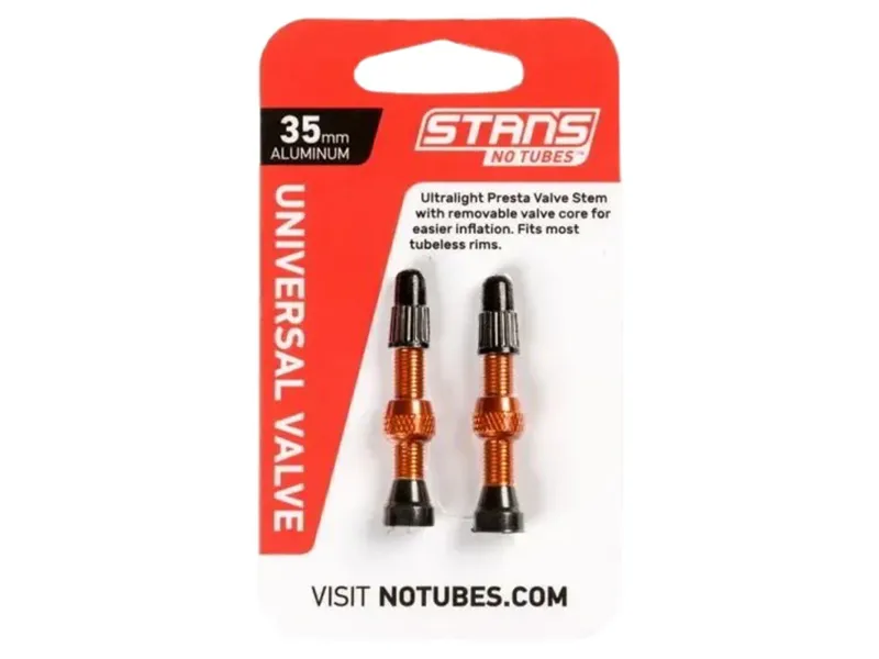 Stans Alloy Presta Valve Stem Pair 35mm in Orange