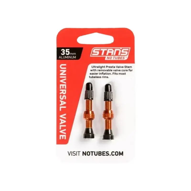 Balfes Bikes Stans Alloy Presta Valve Stem Pair 35mm in Orange | Free postage over £30, £10 off first order, price match & 0% finance.