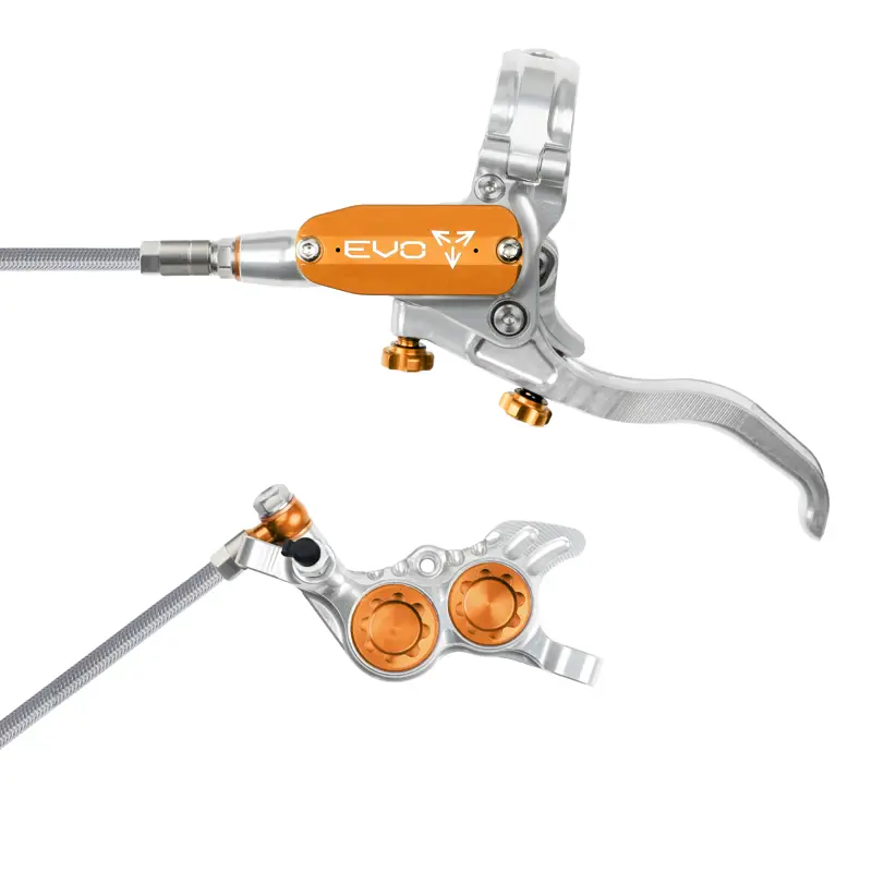 Balfes Bikes Hope Brake EVO GR4 - No Rotor - BRAIDED - Right Hand in Silver/Orange | Free postage over £30, £10 off first order, price match & 0% finance.