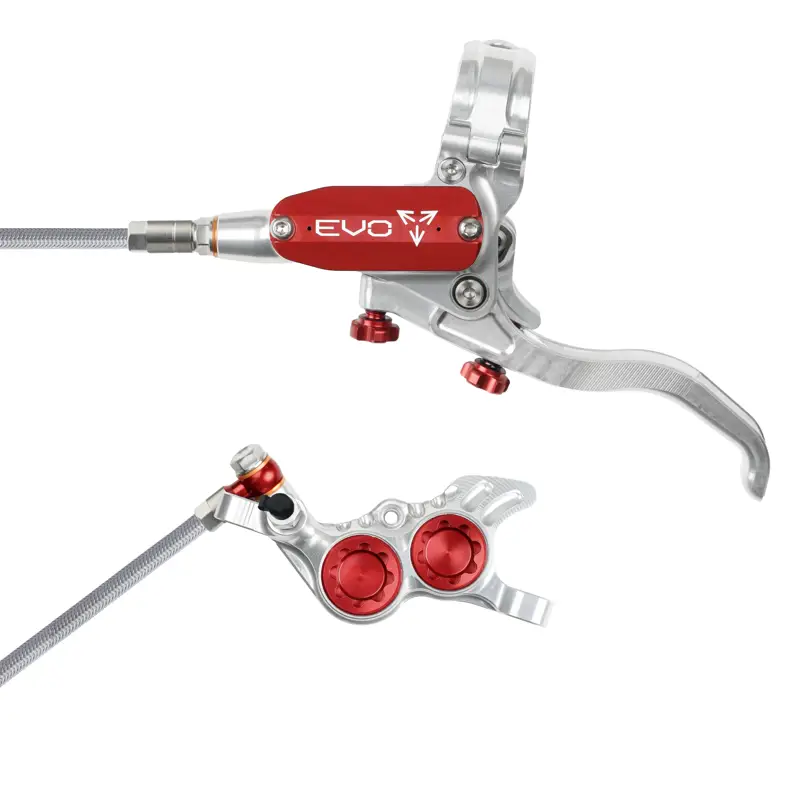 Balfes Bikes Hope Brake EVO GR4 - No Rotor - BRAIDED - Left Hand in Silver/Red | Free postage over £30, £10 off first order, price match & 0% finance.