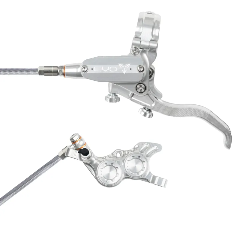 Balfes Bikes Hope Brake EVO GR4 - No Rotor - BRAIDED - Left Hand in Silver/Silver | Free postage over £30, £10 off first order, price match & 0% finance.