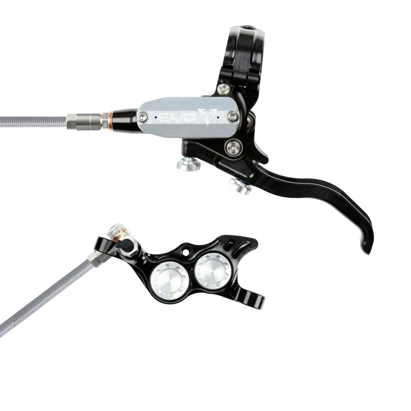 Balfes Bikes Hope Brake EVO TR4 - No Rotor -  BRAIDED - Left Hand in Black/Silver | Free postage over £30, £10 off first order, price match & 0% finance.